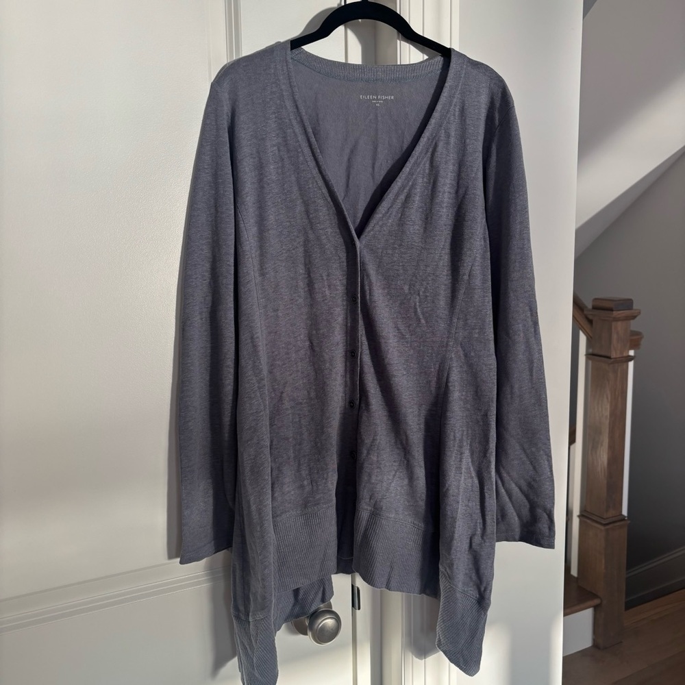 Eileen Fisher slate blue loose fit v-neck cardigan